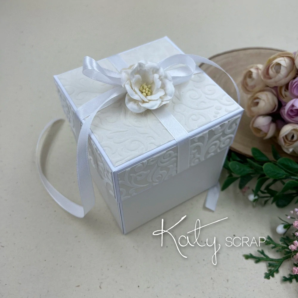 Dárková KRABIČKA na peníze ke svatbě flock/bílá perleť varianta2