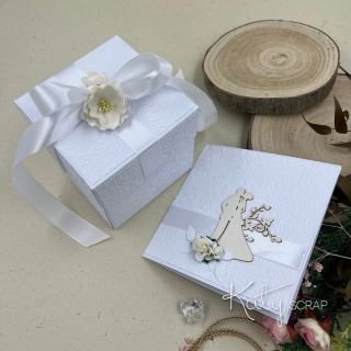 SADA dárková KRABIČKA na peníze ke svatbě  + přání - bílý damašek 