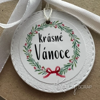 Sada jmenovek na vánoční dárky bílé lesklé 5 ks