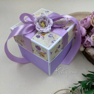 Dárková KRABIČKA na peníze ke svatbě květinová - lila