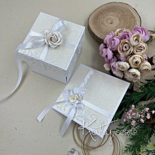 SADA dárková KRABIČKA na peníze ke svatbě  + přání - bílá flock perleť