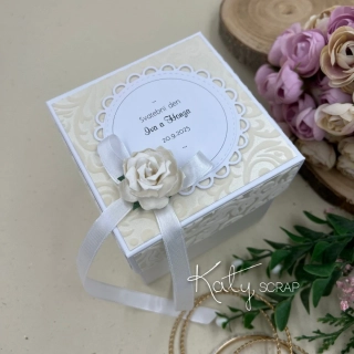 Dárková KRABIČKA na peníze ke svatbě flock/bílá perleť se jmény