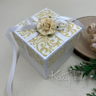 Dárková KRABIČKA na peníze ke svatbě flock béžová/bílá perleť