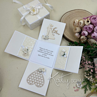 Dárková KRABIČKA na peníze ke svatbě flock/bílá perleť varianta2